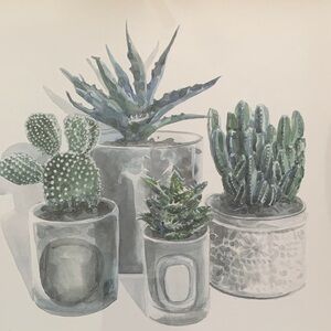 Signed “Marmont”, Watercolor Succulents  On Watercolor Paper Shadow Box Frame